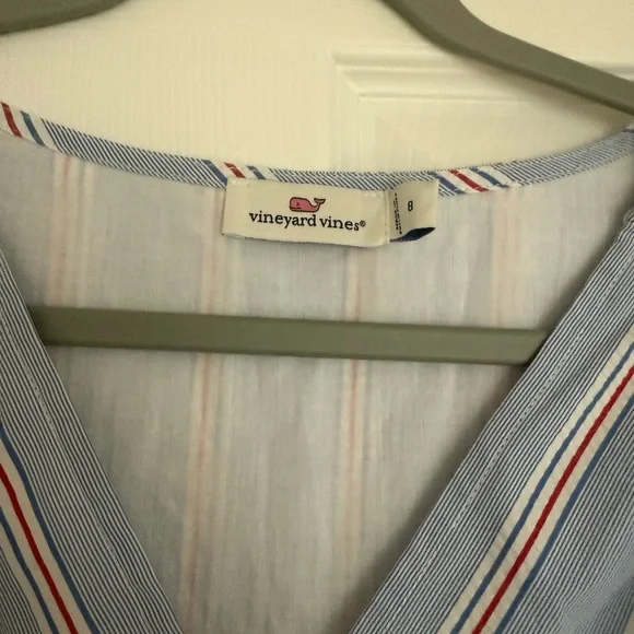 Vineyard Vines Nicholls Stripe Seersucker Tie-Waist Mini Dress in Bimini Blue 8 - Picture 5 of 5